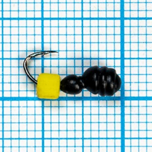 Мормышка Термит кубик "СЫР" (2,2мм) (Termite) 0,58/4, чёрный (d 3,3мм, свинец, крючок Kumho №4, вес 0,58гр., способ крепления-сквозное отверстие)