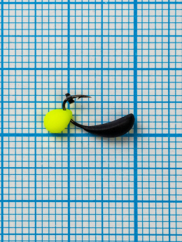 Мормышка Пиявка Клепсина Drops жёлтый Fluo(Glossi)  0,53/4, чёрный