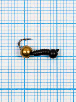 Мормышка Личинка комара (Mosquito) 0,4/14, чёрный, латунный шар золото