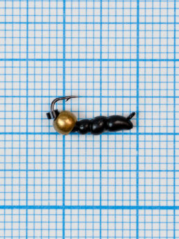 Мормышка Личинка жужелицы (Сarabo) 0,41/16, чёрный, латунный шар золото