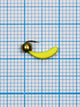 Мормышка Банан Квадратный (Banana Quattro) 0,35/2, жёлтый Fluo +, латунный шар золото