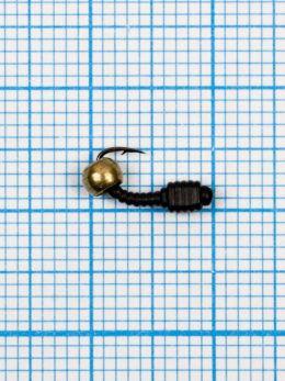 Мормышка Личинка Куб (Larva Cube) 0,35/2, чёрный, латунный шар золото