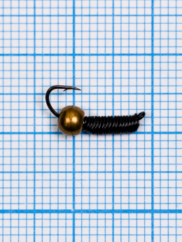 Мормышка вольфрамовая "CADDIS" № 1 0,39/14, черный Fluo, латунный шар золото