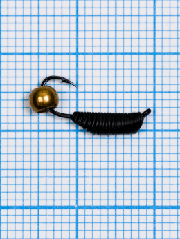 Мормышка вольфрамовая "CADDIS" № 2 0,62/12, черный Fluo, латунный шар золото