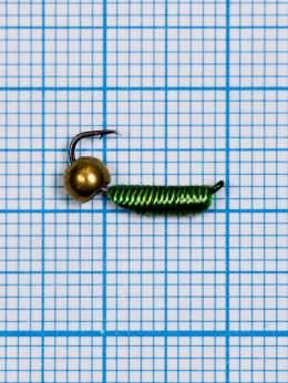 Мормышка вольфрамовая "CADDIS" № 1 0,39/14, зеленый  Fluo, латунный шар золото
