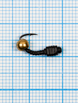 Мормышка Личинка Куб латунный шар золото  ( Larva Cube) 0,68/6, чёрный