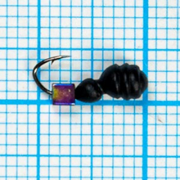 Мормышка Термит кубик "БЕНЗИН" (2,2мм, способ крепления-сквозно) (Termite) 0,41/2, чёрный (d 3,3мм, свинец, крючок Kumho №2, вес 0,41гр.е отверстие)