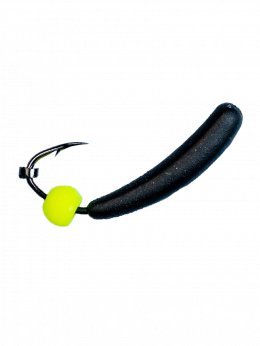 Мормышка Уралка Яргина шар нахлыстовый жёлтый Fluo 3,8 мм, 1.1/8, чёрный(d 3,1мм, свинец, крючок Kumho №8, вес 1,1гр., способ крепления-сквозное отверстие)